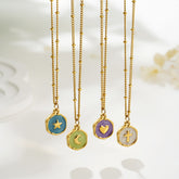 Colorful moon pendant necklace in gold symbolizing calm and feminine energy